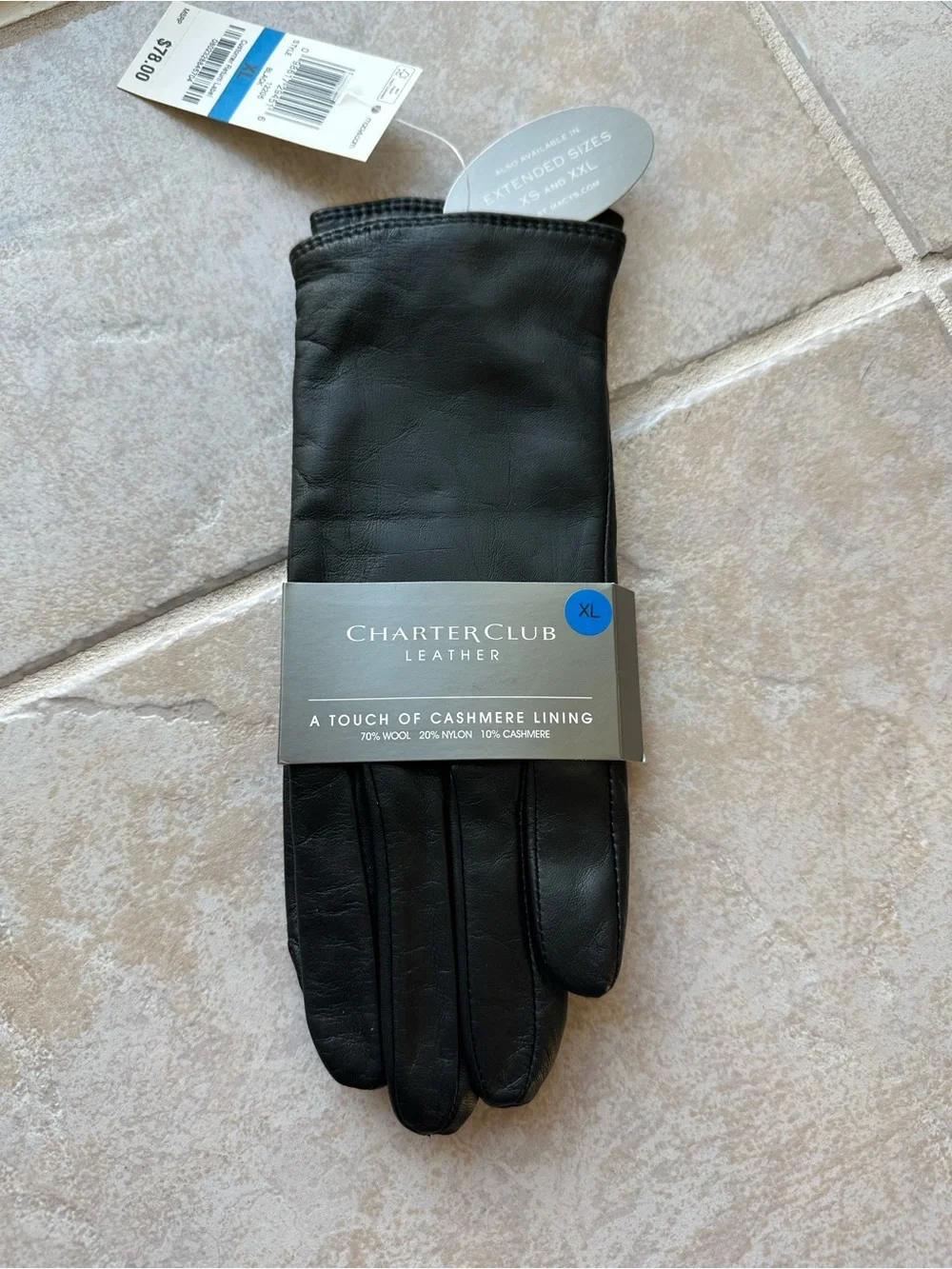 Charter Club Black Leather Cashmere-Blend Men's Gloves